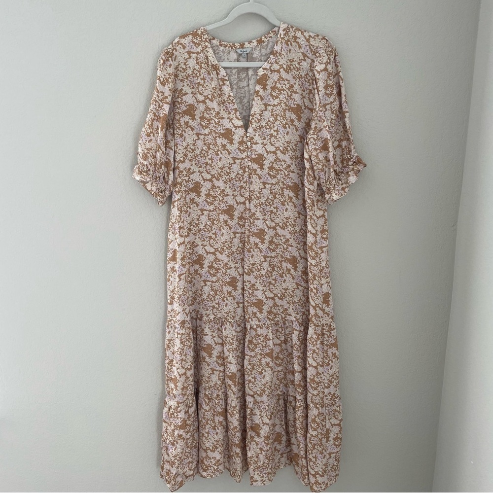 Rails Eliana Maxi Dress Large Satin Amber Meadow Short Sleeve
